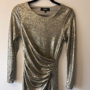 Long Sleeved Short Gold Dress