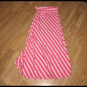 Pink and white striped maxi skirt