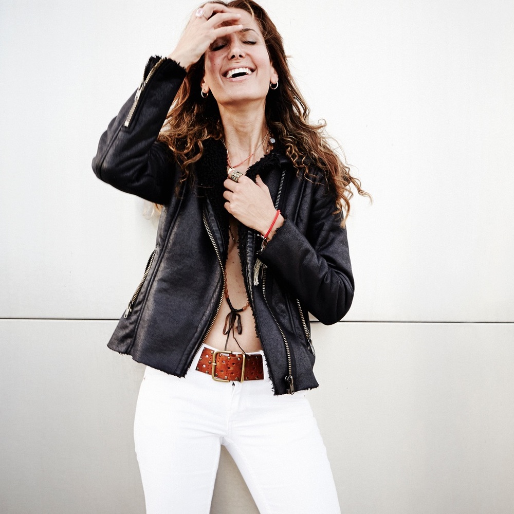 Faux Leather/Faux Shearling Moto Jacket w/ Hoodie
