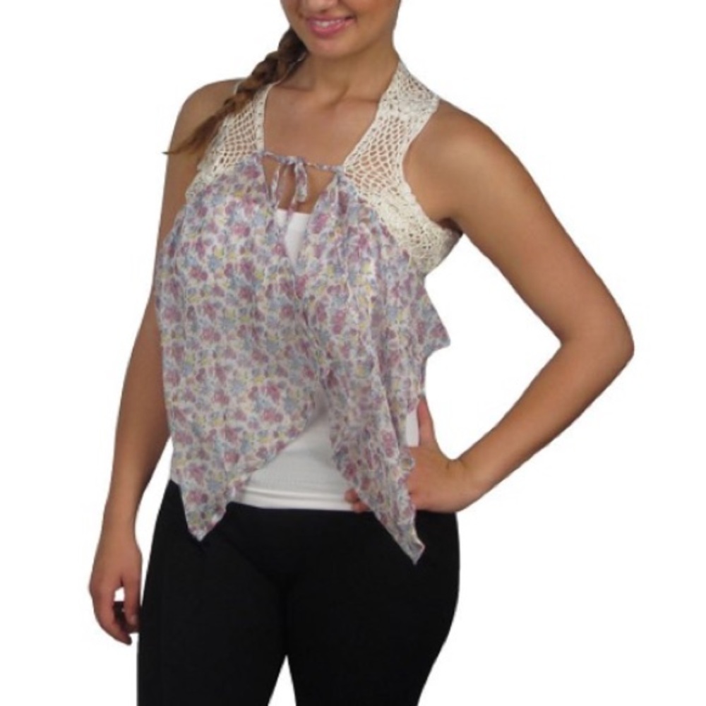 🆕🍄Floral Print High Low Cardigan w/ Lace Detail