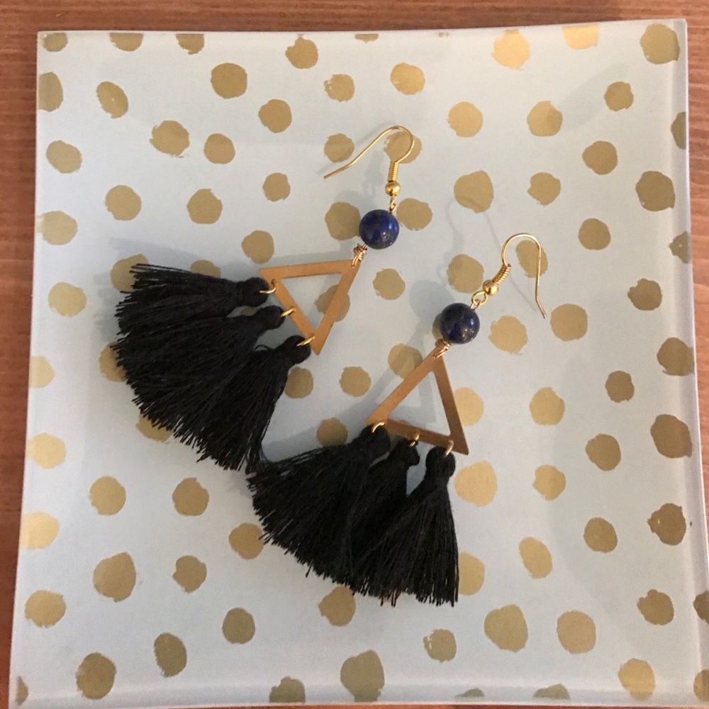 Black tassel geo earrings