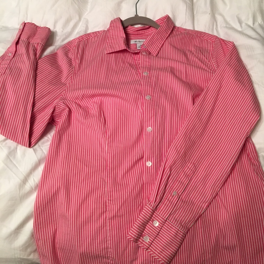Liz Claiborne Red/White striped button down shirt