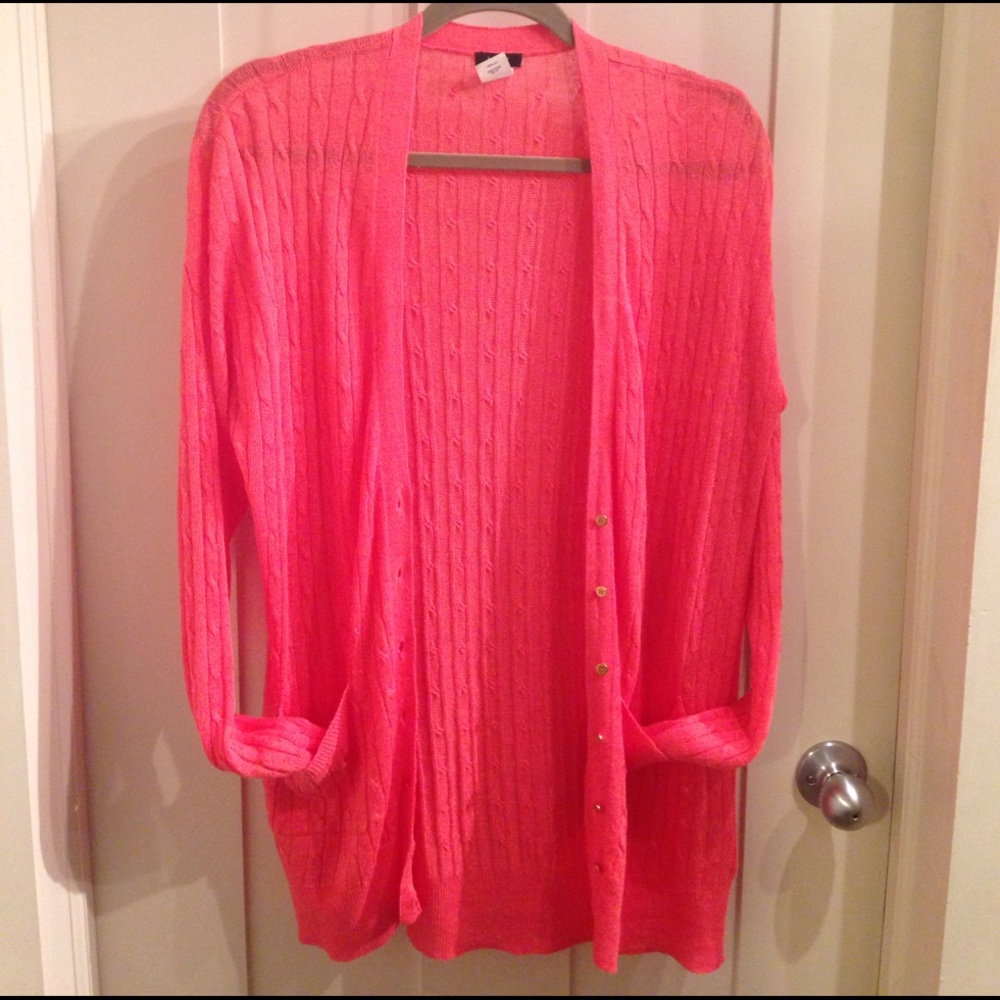 J Crew melon colored cardigan