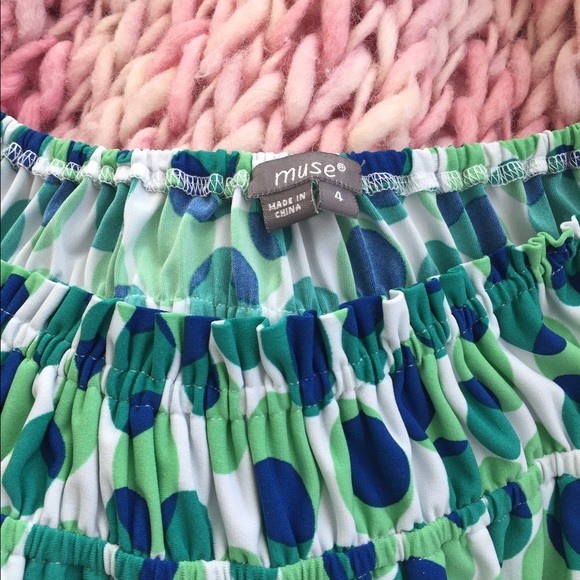 Muse Green, Blue and White Ruched Dress - Picture 2 of 3