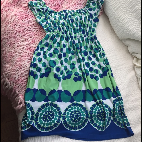 Muse Green, Blue and White Ruched Dress - Picture 3 of 3