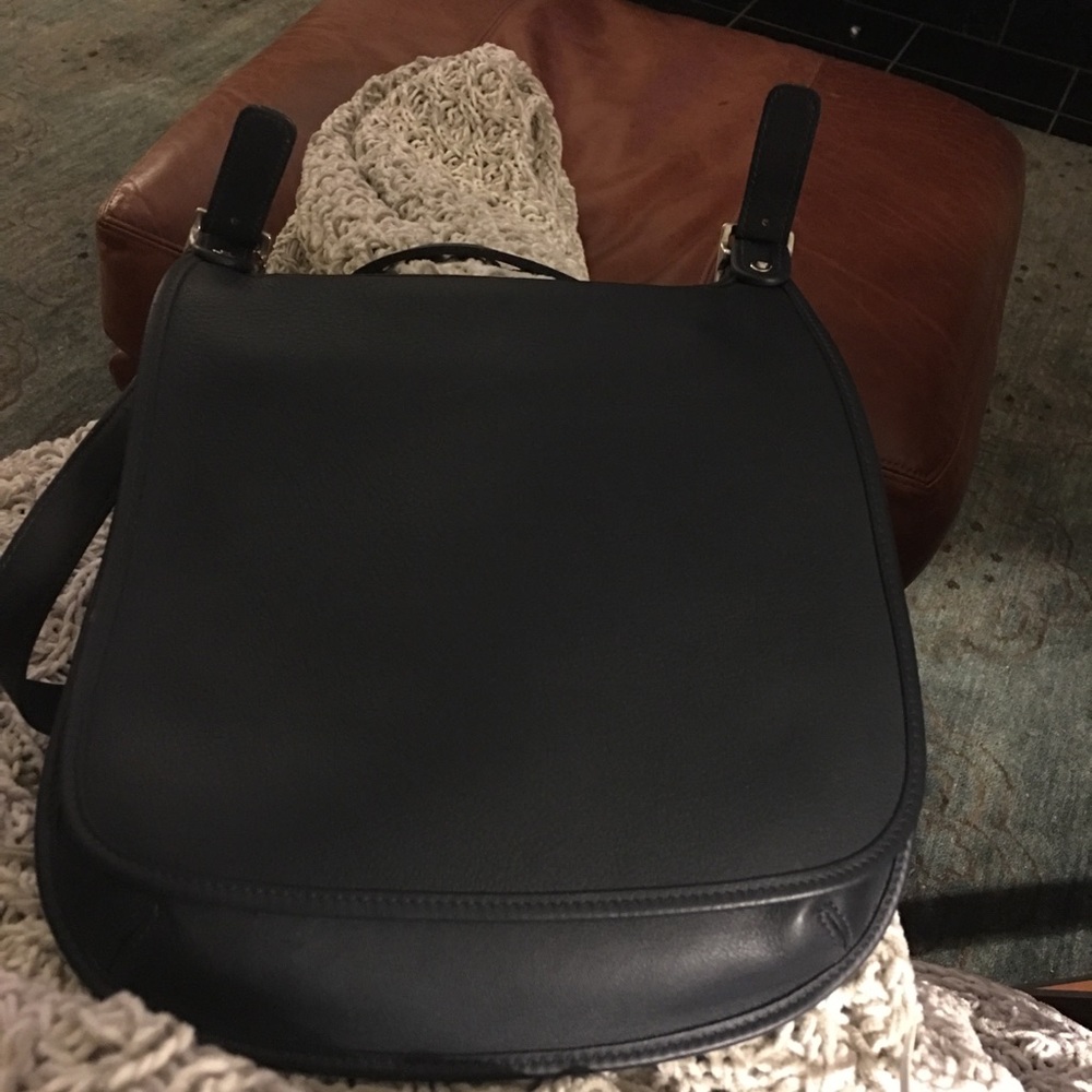 Coach leather cross body saddlebag navy