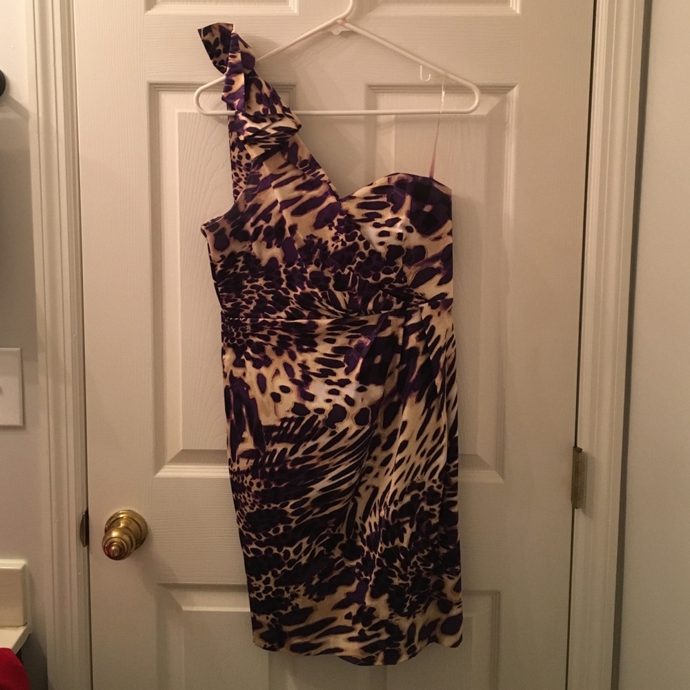 Purple and tan printed one strap dress