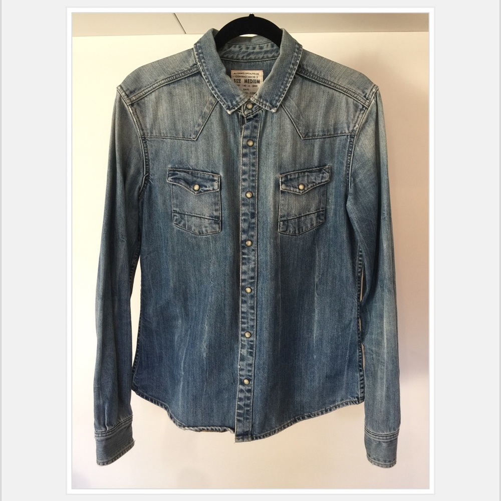 Men's Distressed Slim Fit Denim Shirt