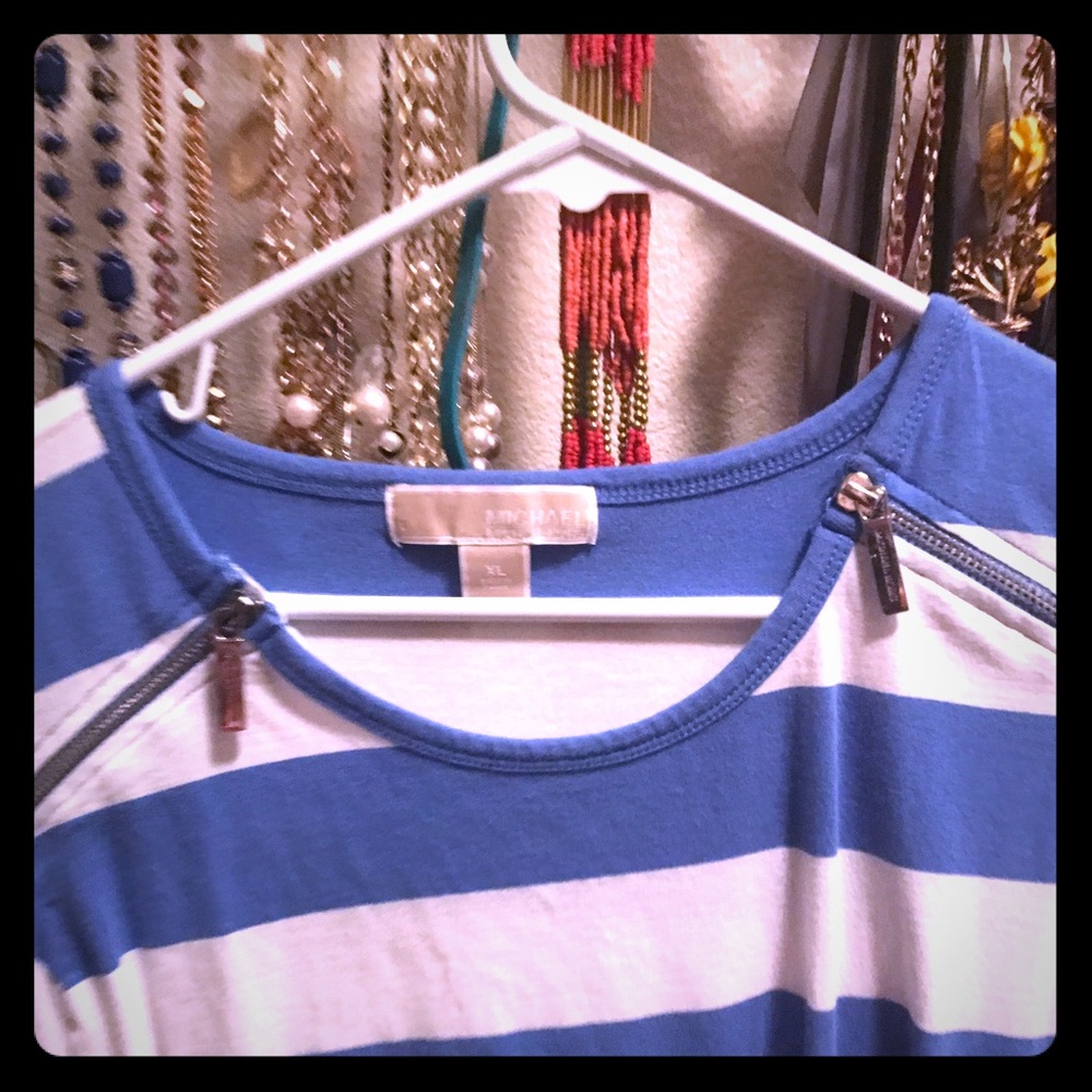 Michael Kors blue and white shirt