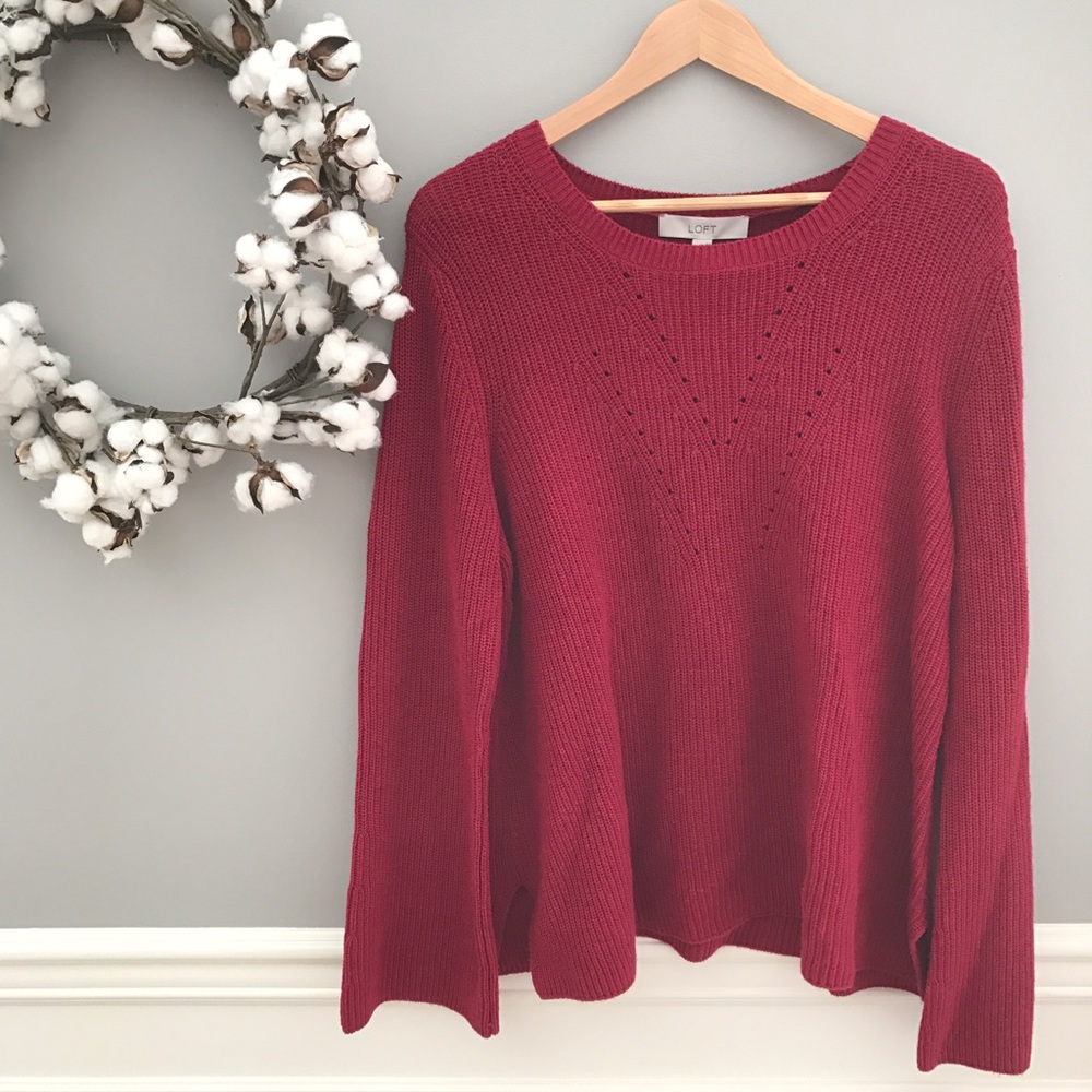 NWT LOFT Bell-sleeved Ribbed Sweater Size XL - Picture 1 of 8