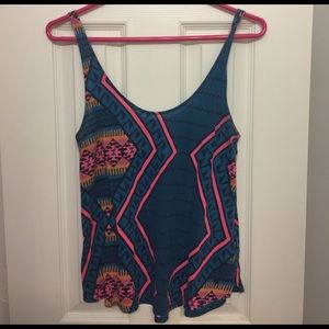 Blue and Neon Tribal Print Crop Tank Top
