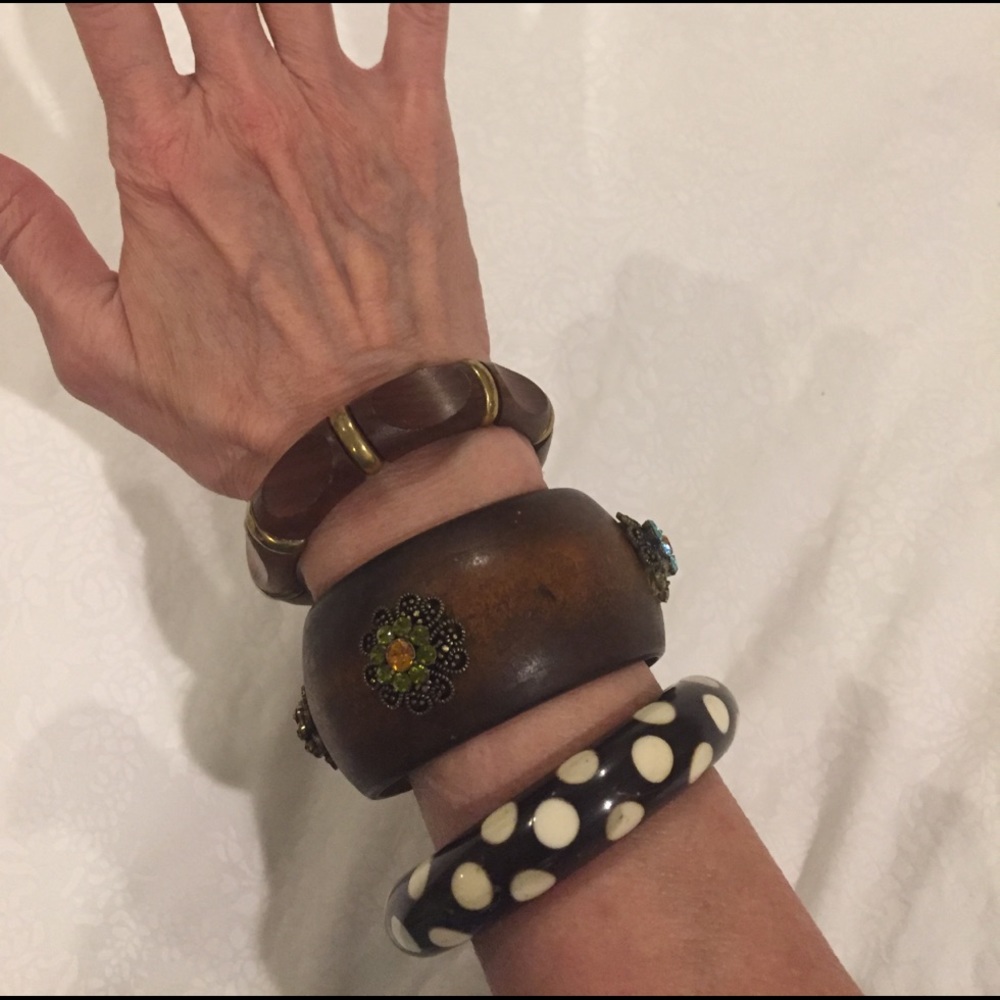 Set of three bangle bracelets, 7 inch wrist.
