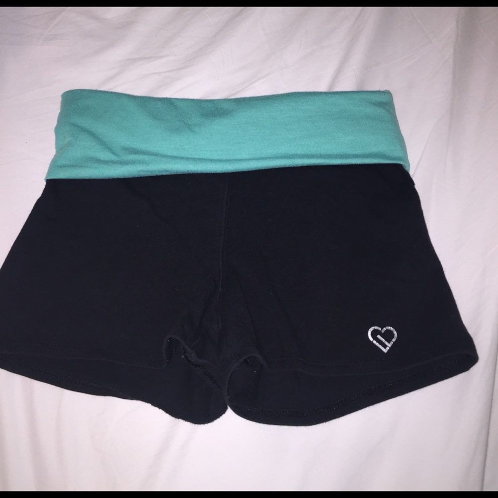 blue fold over yoga shorts