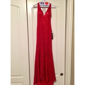 Classy red sequin Night Moves prom dress!