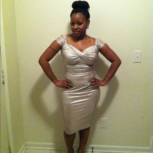 Gold stop staring dress