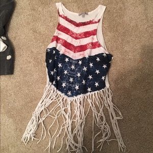 American flag fringe crop top