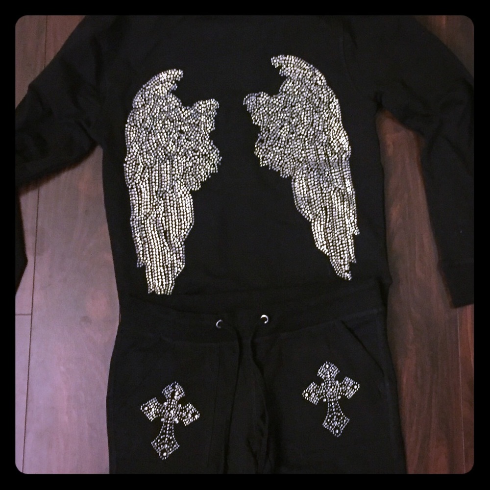 NWOT-Black Rhinestone Wing Tracksuit