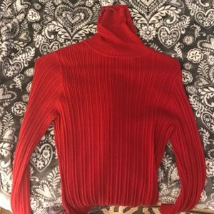 Red turtleneck sweater