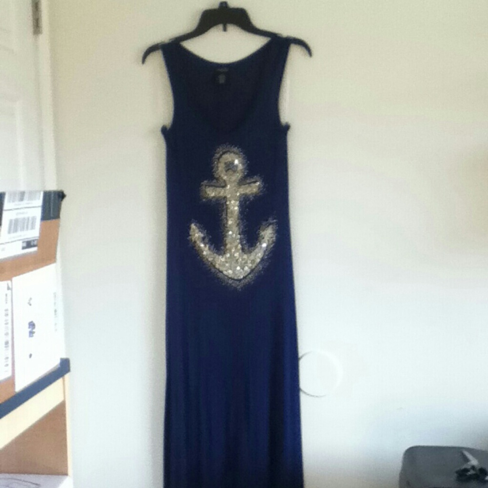 Gold Anchor Navy Maxi Dress
