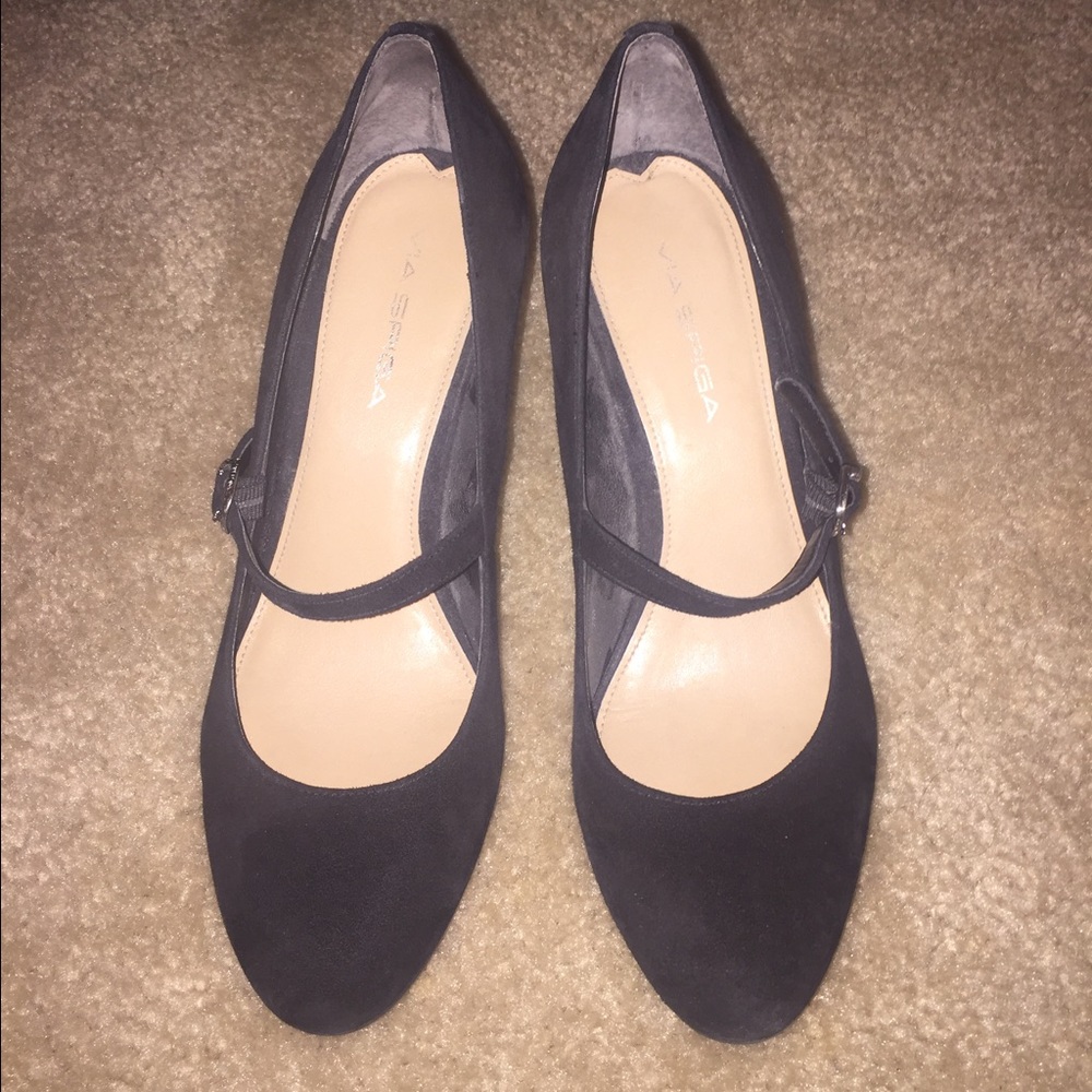 Via Spiga Black Strappy Wedges