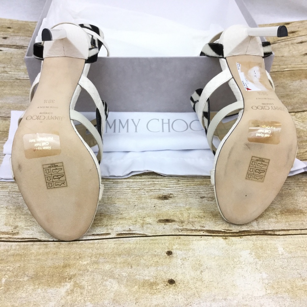 JIMMY CHOO NEW 8.5 White Black Stiletto Open Heels 38.5 EU NIB - Picture 7 of 8