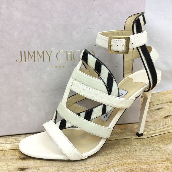 JIMMY CHOO NEW 8.5 White Black Stiletto Open Heels 38.5 EU NIB - Picture 2 of 8