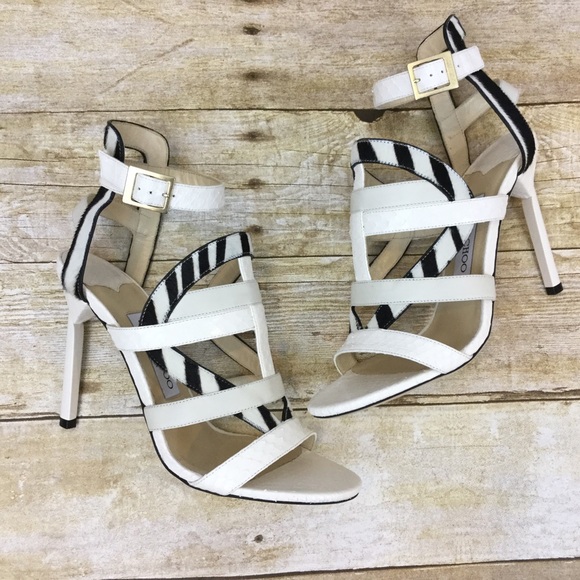 JIMMY CHOO NEW 8.5 White Black Stiletto Open Heels 38.5 EU NIB - Picture 4 of 8