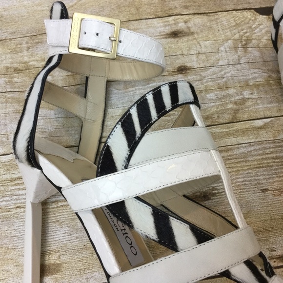 JIMMY CHOO NEW 8.5 White Black Stiletto Open Heels 38.5 EU NIB - Picture 5 of 8