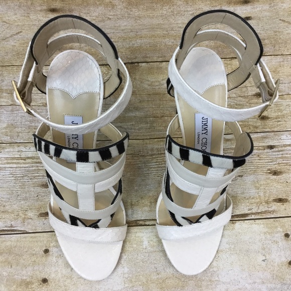 JIMMY CHOO NEW 8.5 White Black Stiletto Open Heels 38.5 EU NIB - Picture 6 of 8