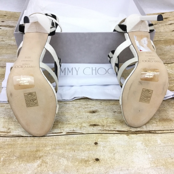 JIMMY CHOO NEW 8.5 White Black Stiletto Open Heels 38.5 EU NIB - Picture 7 of 8