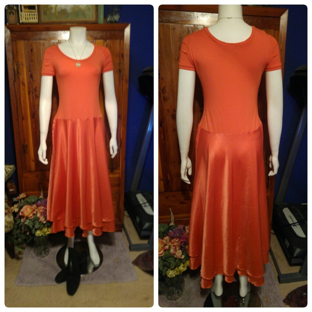 NWOT Coral Stretch Rayon & Satin Dress