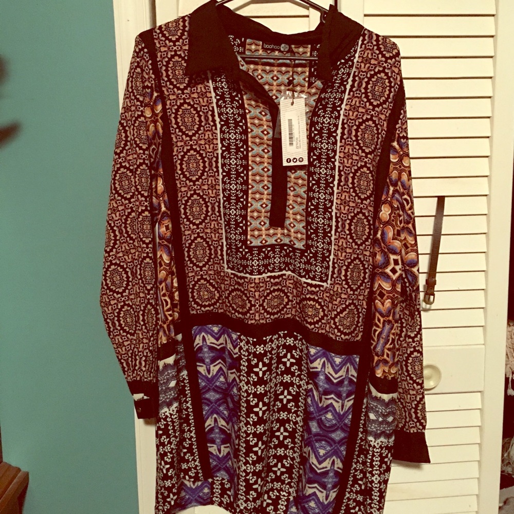 Boohoo Dianne mixed print dress NWT