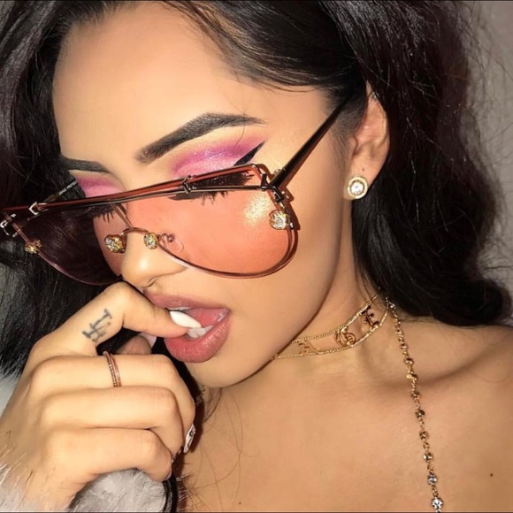 Cara Clear Pink Flat Top Modern Frame Sunglasses - Picture 2 of 5