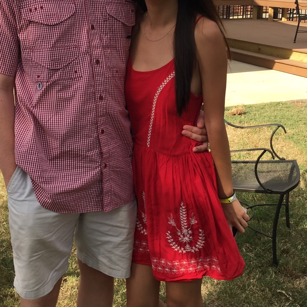 Red embroidered dress