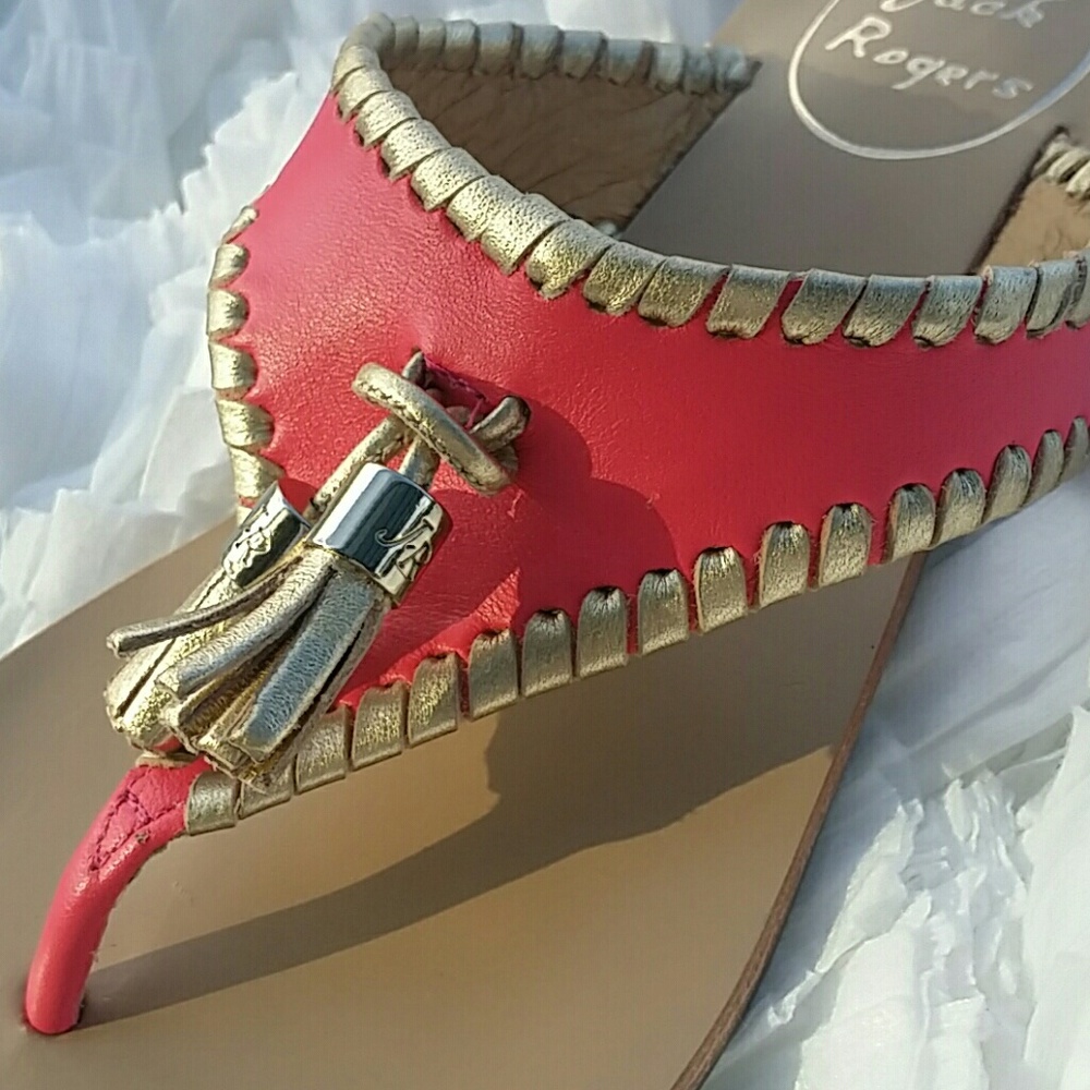 Jack Rogers Alana Pink Gold Tassel Thong Sandals - Picture 3 of 8