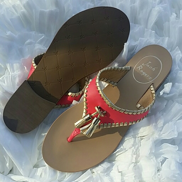 Jack Rogers Alana Pink Gold Tassel Thong Sandals - Picture 2 of 8