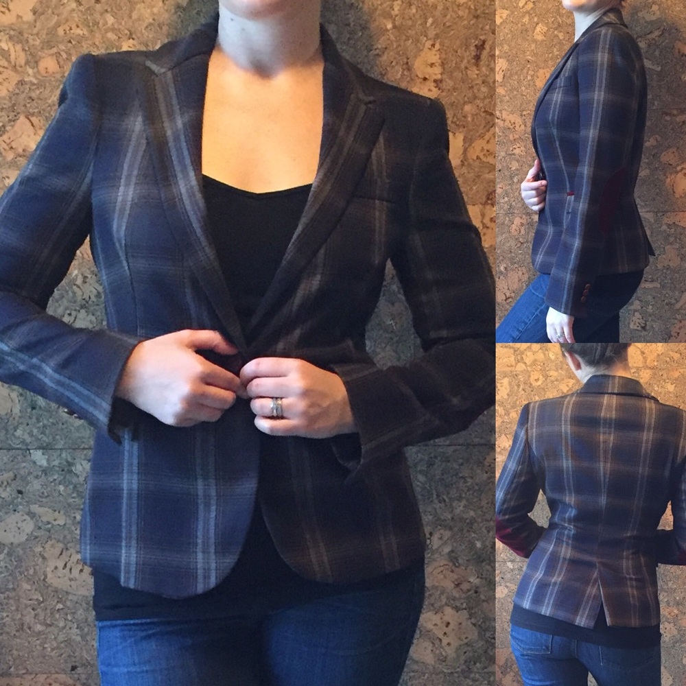 Preppy Zara Basic subtle plaid and velvet blazer