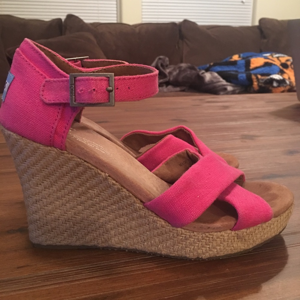 TOMS Wedges, hot pink, size 6.5