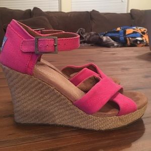 TOMS Wedges, hot pink, size 6.5