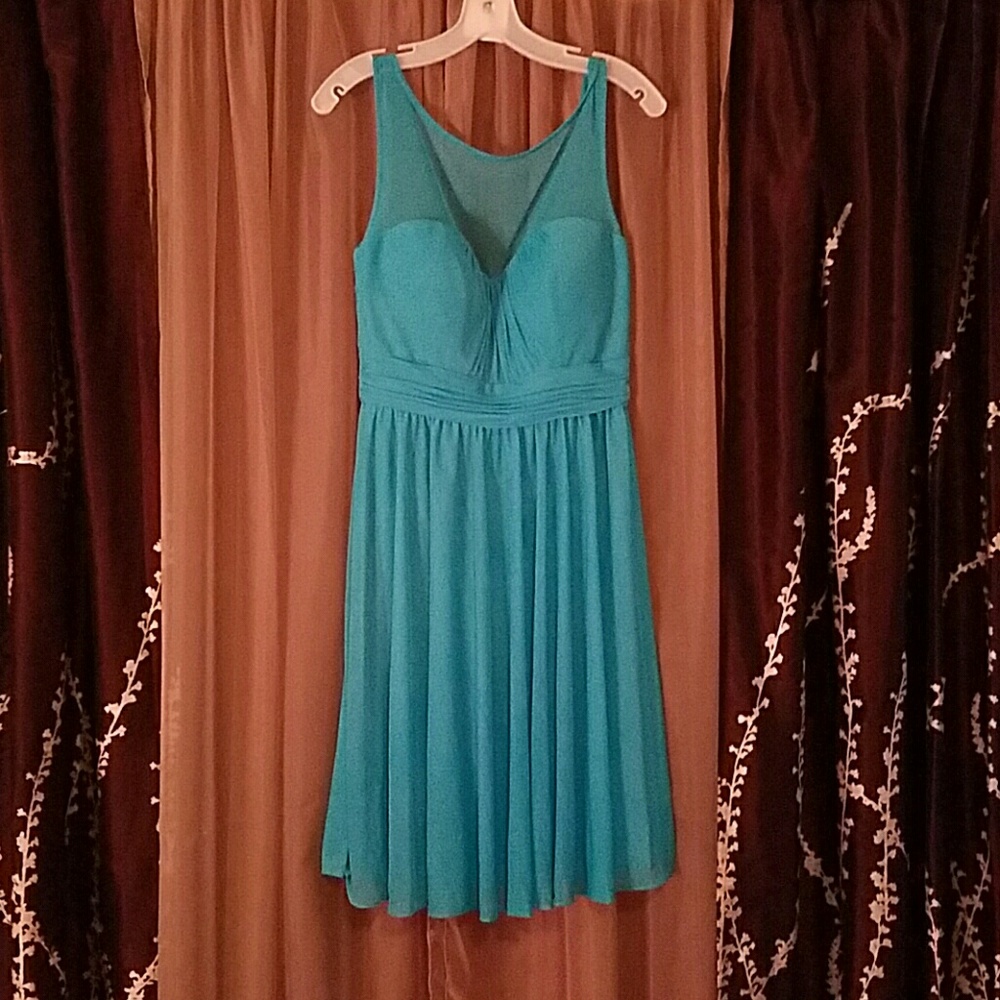 David's Bridal Short Blue Dress