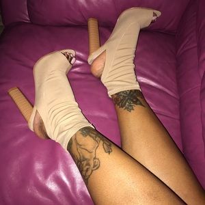 Brand New Nude Lycra open toe booties