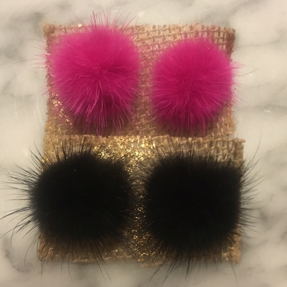 Mink Pom Pom Earrings