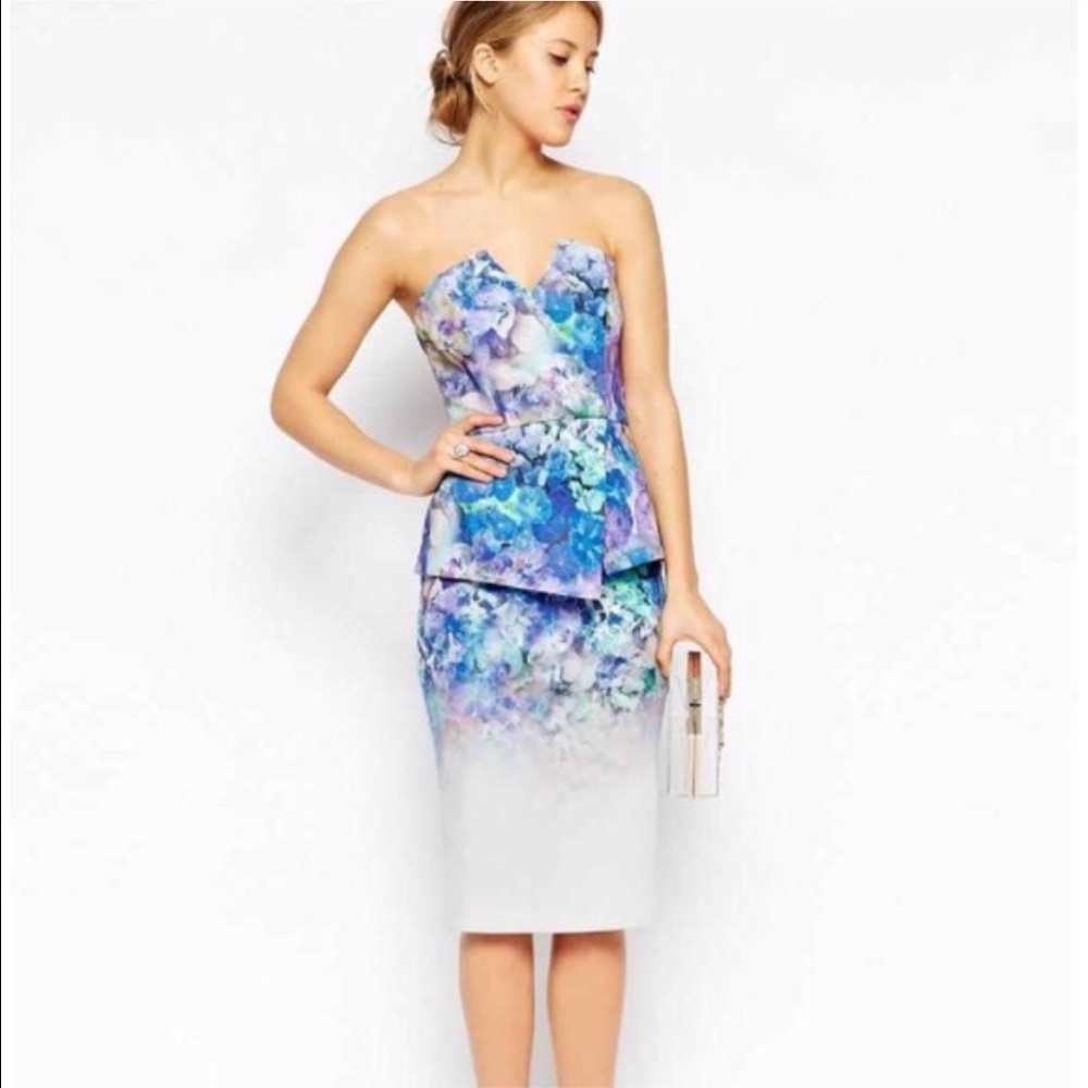 ASOS Floral Peplum Strapless Dress