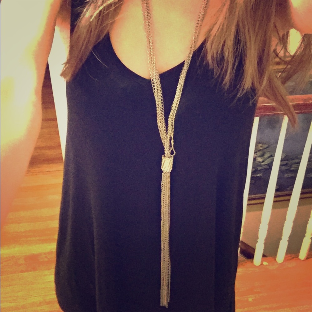 Chic long silver necklace