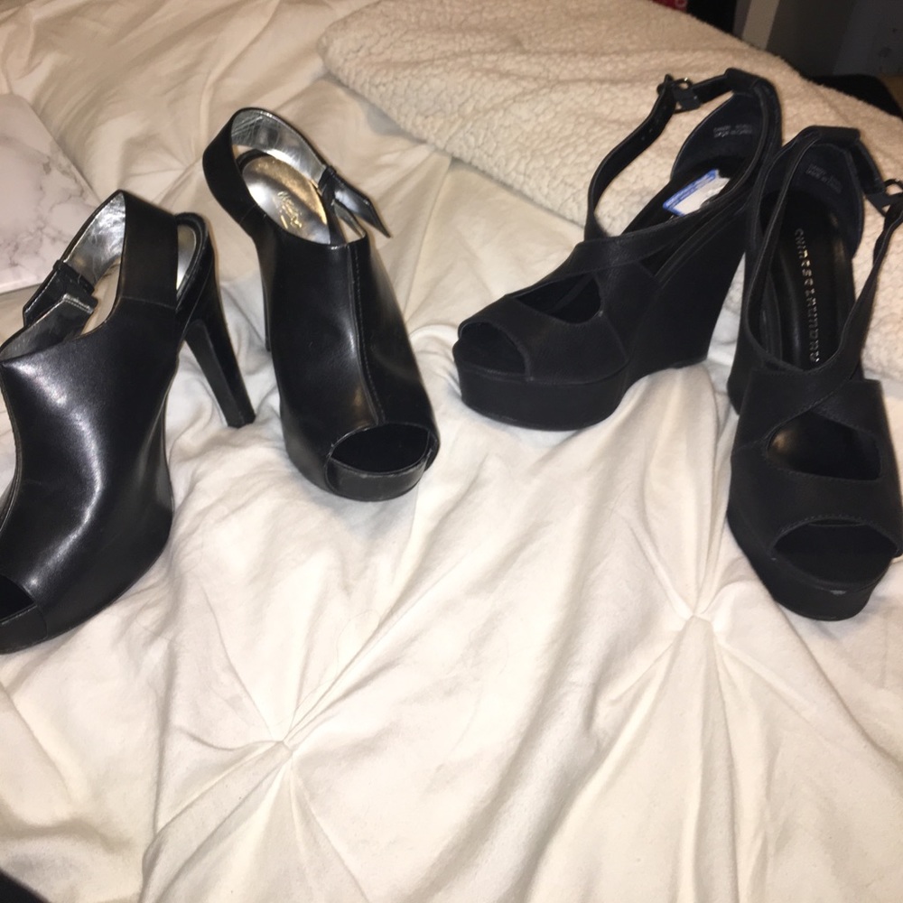 Black heeled and wedged shoes