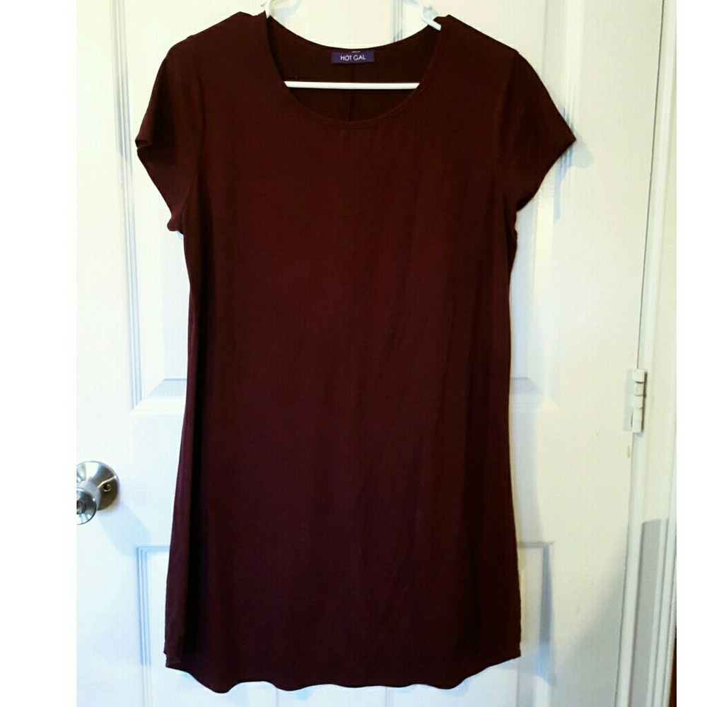 Maroon faux suede t-shirt mini dress