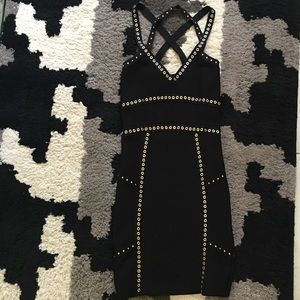 Bebe Black Gold Studded Mini Dress