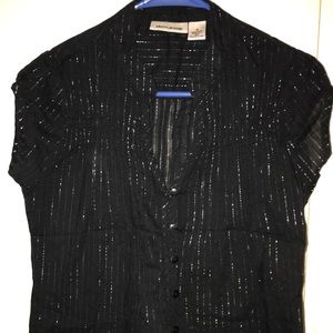 Semi Sheer Glitter Pinstripe Top