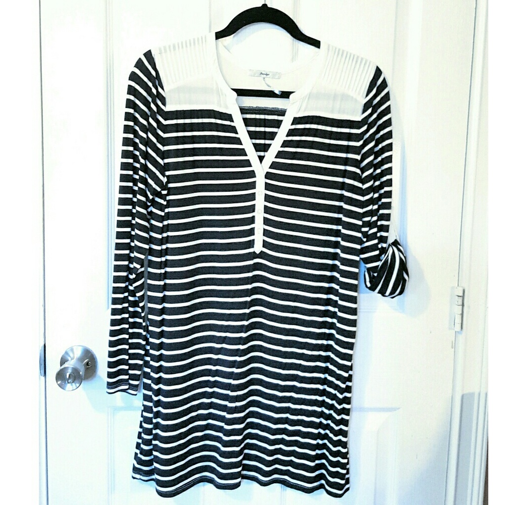 Navy and white striped long sleeve swing dress