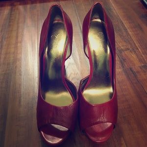 Jessica Simpson red open toe heels 👠